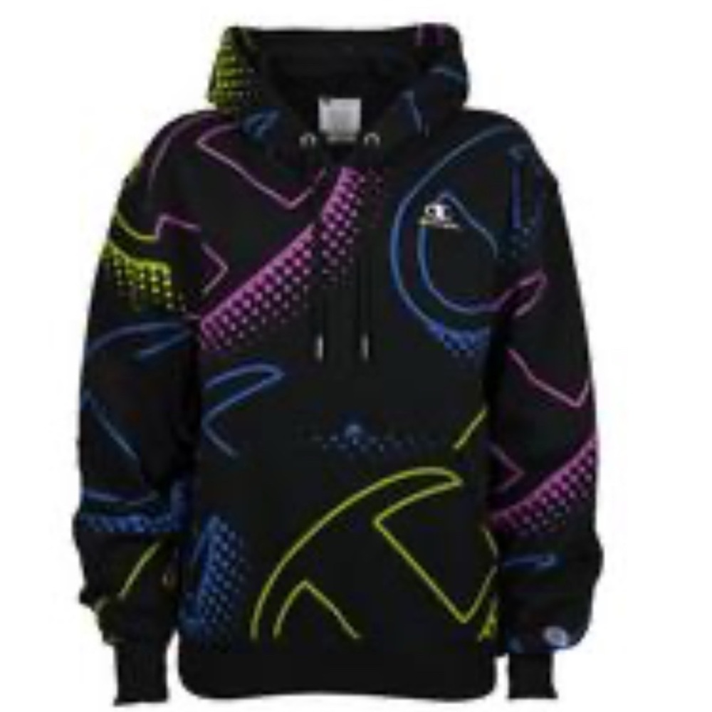 Champion Black Hoodie with Vibrant Accents